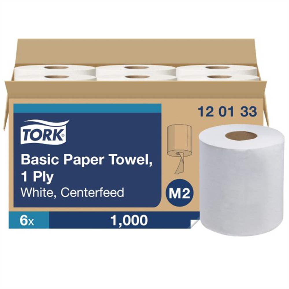 Tork M2 White 1-Ply Centerfeed Paper Wiper (8.3 in. x 11.8 in., 1000 Wipers/Roll, 6 Rolls/Case)